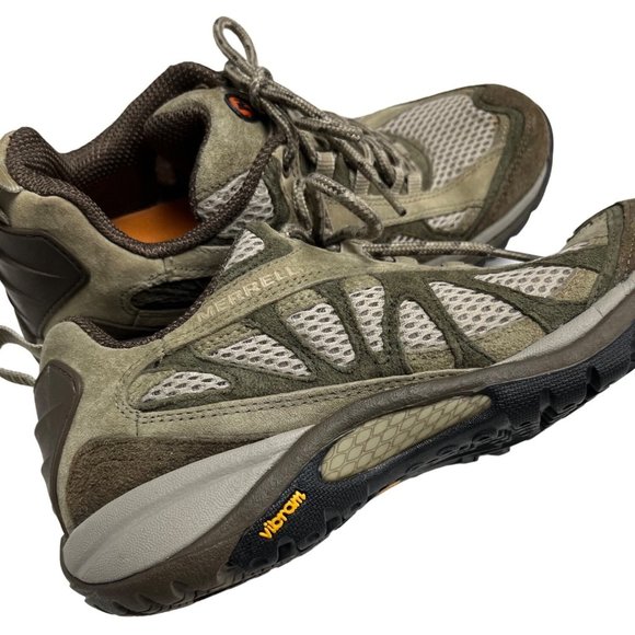 Merrell 7.5 Womens Siren Ventilator Sage Brown Tan Leather Hiking Sneaker Boots - Picture 5 of 10